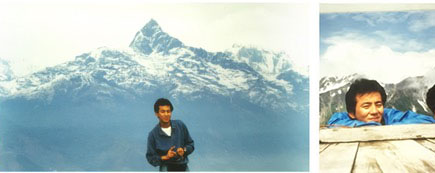 2 photos of Dr.Kumagai against the background of Mountains