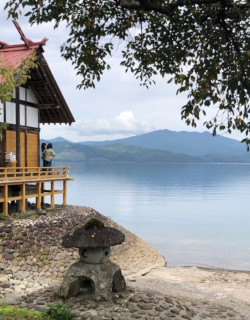 Tazawako shrine, lake, and mountain